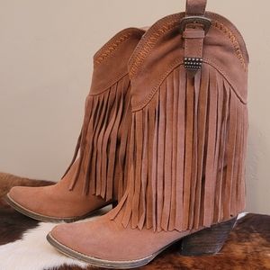 COPY - Caramel Suede Fringe Western Cowboy Boots